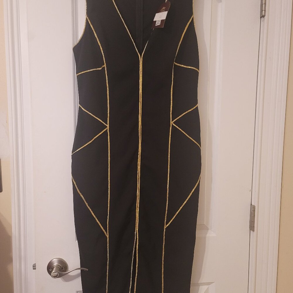 NWT Sexy BLACK WITH GOLD STRIPE midi dress
